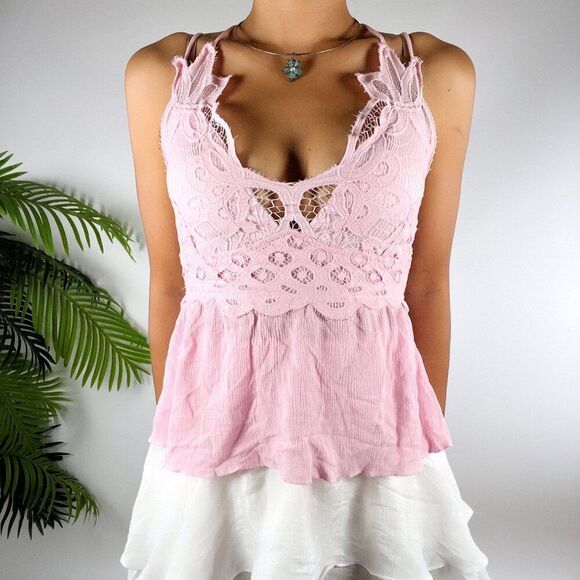 Rue21 Pink Cottagecore Coquette Barbiecore Lace Peplum Cami Tank Top / Small - Picture 3 of 6